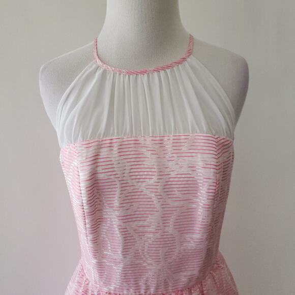 Lilly Pulitzer Kailey Dress Pink Fit & Flare Party Chiffon Neck Women 4 - Picture 5 of 13